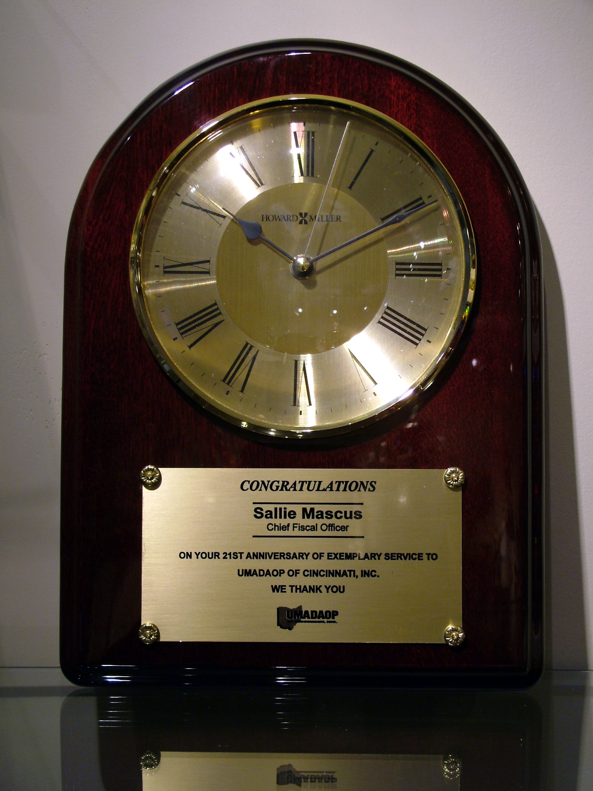Rosewood Howard Miller Clock Plaque